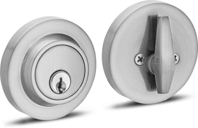 Berlin Modisch Single Cylinder Deadbolt Lock Sleek Round for Front Door Modern Contemporary High Security Heavy Duty â€“ Satin Nickel Finish - Image 1